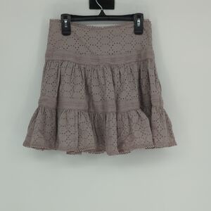 30024 Shabby Chic Eyelet Mini Skirt Gray size Small bohemian cottagecore beach